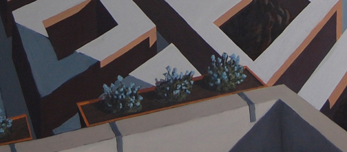 Detail: balkonbakken met grotere vergeetmijnietjes (photoshop)