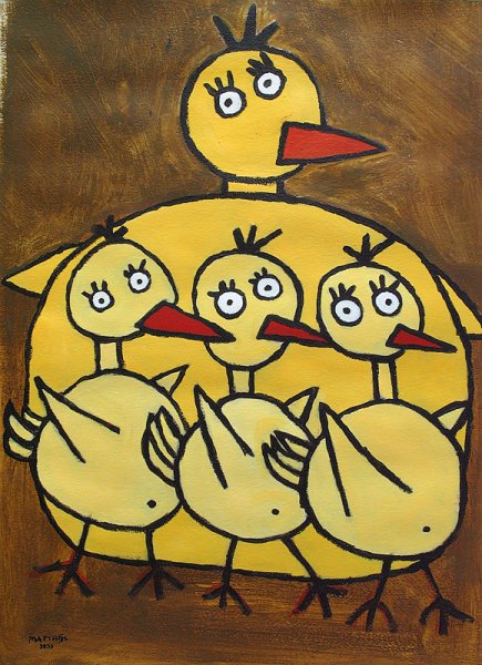 Moeder met drie kuikens