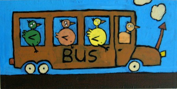Kuikens in de bus