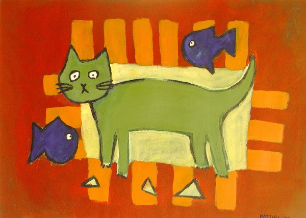 Poes met twee vissen