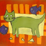 Poes met twee vissen