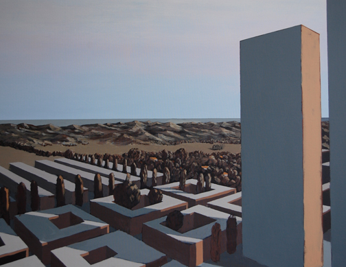 Detail van het schilderij van de Stad en de Zee na dag 54