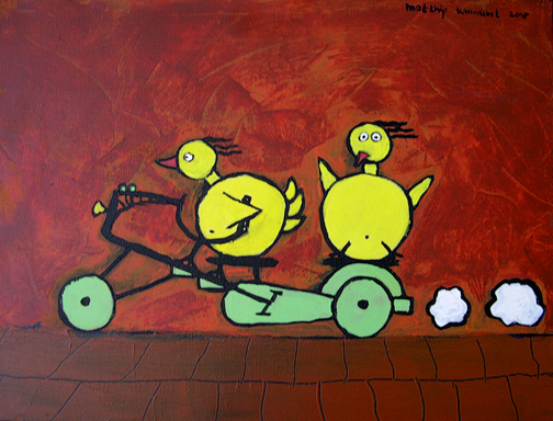 schilderij Samen op de brommer