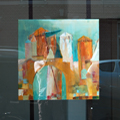 Het figuratieve schilderij 'Locatelli' spiegelt acryl en olieverf naar de fotograaf